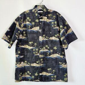 Moda Campia Moda Button-Down Short Sleeve Shirt Men's Medium Black Hawaiian Trop